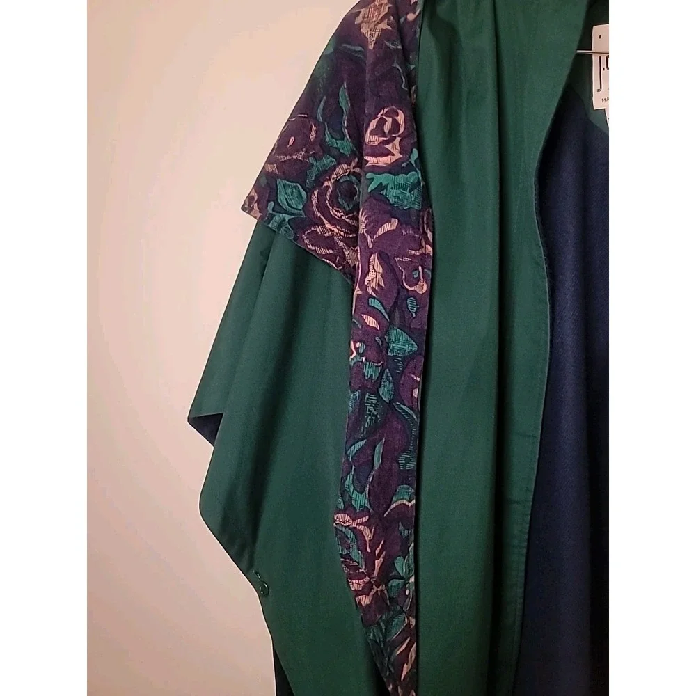 J Gallery Women's Cape Poncho Coat Medium Zip Fleece Lined Purple Rose Green VTG